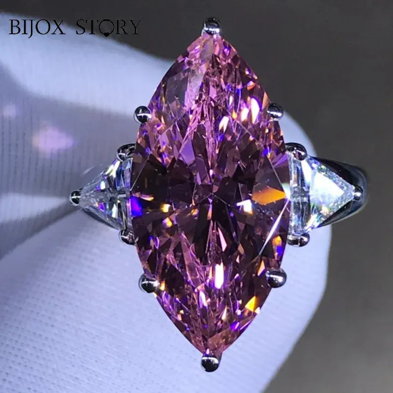 Wedding Rings 100 925 Sterling Silver Marquise Cut 8 CT 3EX VVS Pink Created Engagement Customized Ring Fine Jewelry 231123