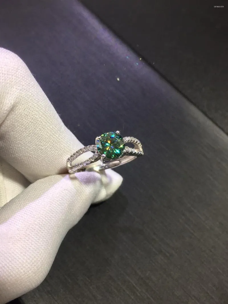 Anelli a grappolo Inbeaut Argento sterling 925 da 1 ct D Color Pass Diamond Test VVS1 Anello diviso in moissanite Taglio eccellente rotondo 6,5 mm