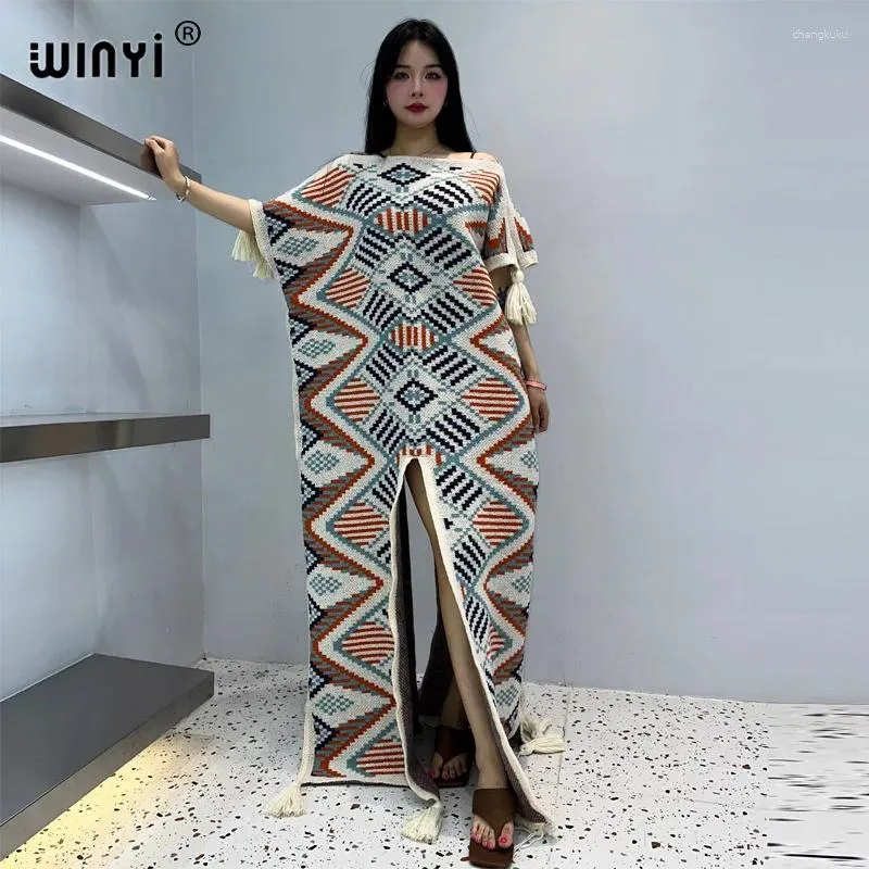 Casual Dresses WINYI Geometric Print Comfort Warm Fashion Caftan Holiday Dress Elegant Africa Boho Party Winter Kaftan For Women Long