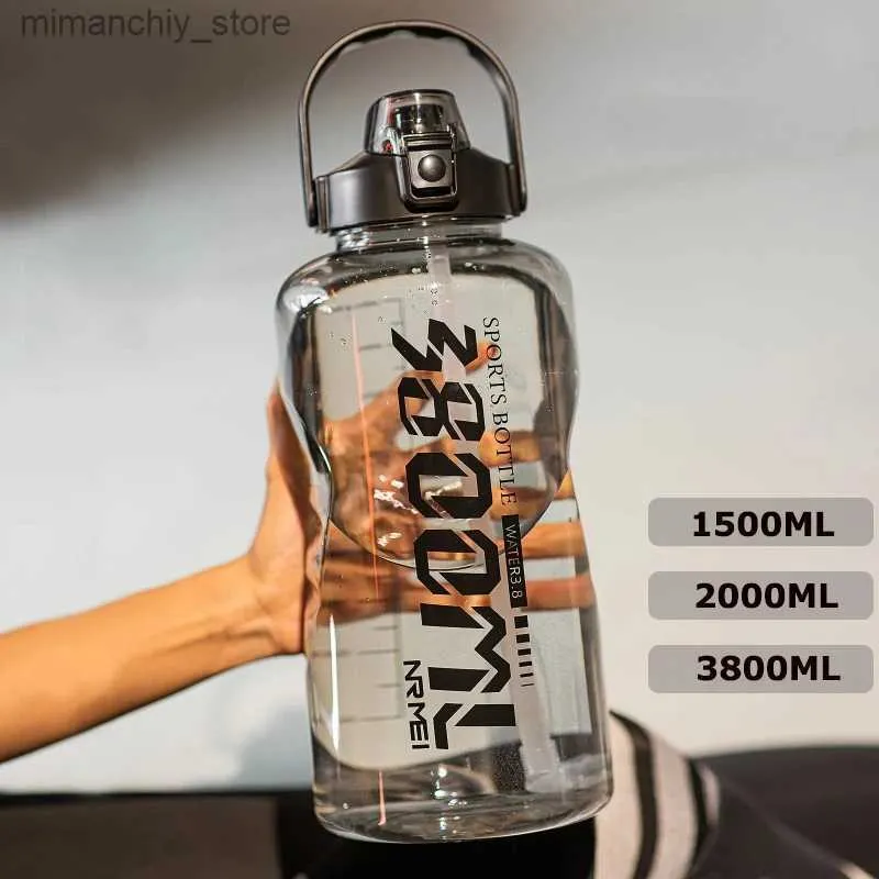 water bottle 3.8L/2L/1.5L Gym Sports Botts Water Cup Pc Material with Portab Straw Large Capacity Outdoor Anti-Fall Water Bott for Men Q231123