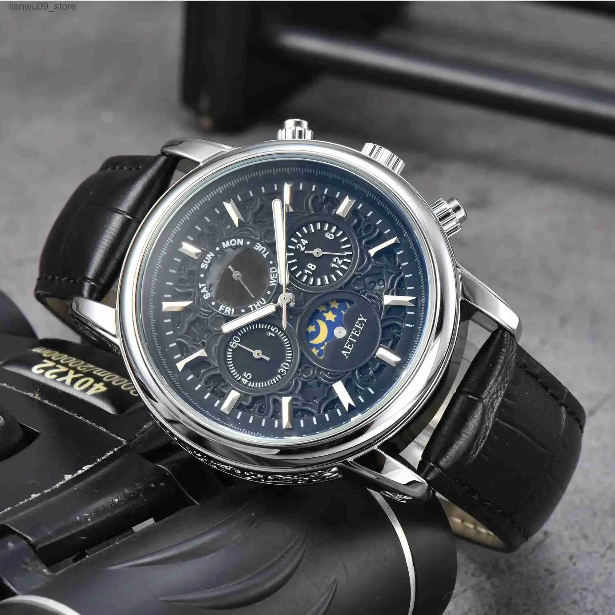 腕時計2023トップオリジナルブランドのメンズマルチファンクションの高級時計自動デートファッションレザークロノグラフムーンフェースAAA clocksq231123