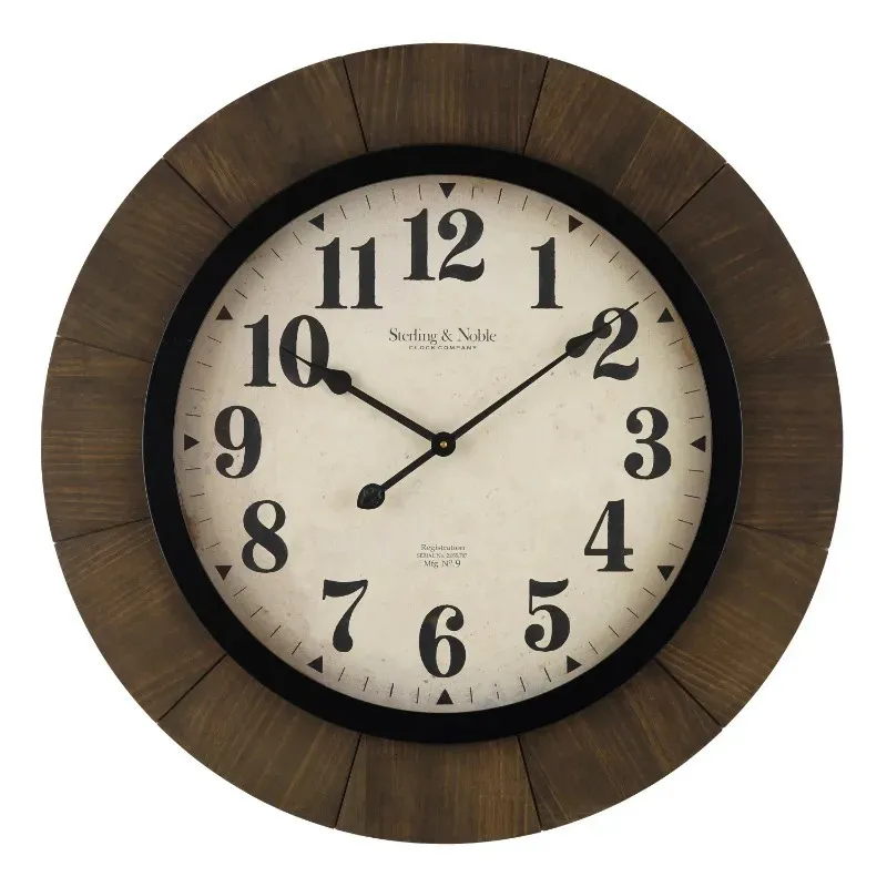 Wall Clocks Better Homes Gardens 30" Indoor Brown Round Wood Arabic Analog Clock 231122