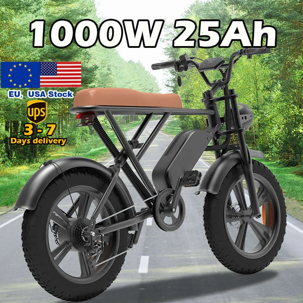 الولايات المتحدة الأمريكية مستودع دراجة كهربائية للبالغين 1000W موتور 48V 25AH البطارية Ebike 20inch Fat Tyre Snow Beach Mountain Bicycle