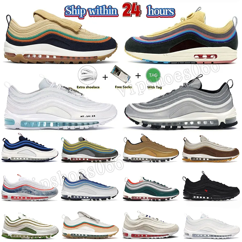 97 Sean Wotherspoon Running Shoes Max 97s MSCHF x INRI Jesus Silver Bullet Sprung Muslin Pink Foam Runners Jogging Sneakers AirsMx 97 Mens Women Max97