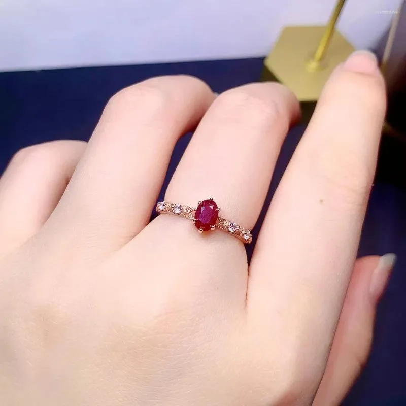 Cluster ringen Vintage Ruby verlovingsring voor vrouw 4mm 6mm bruiloft massief 925 zilveren duif bloed rood jubileum cadeau