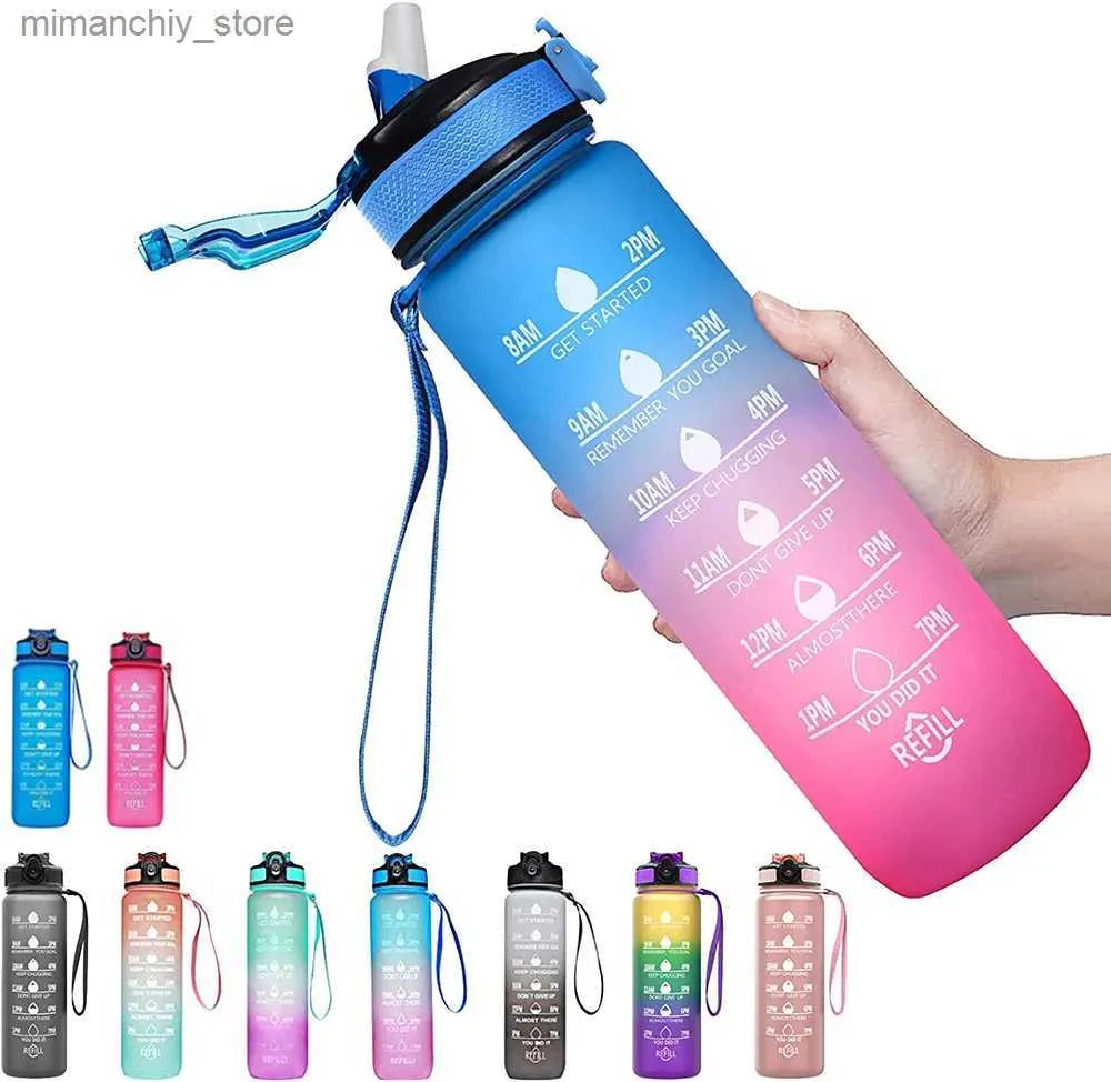 water bottle 1 Liter Water Bott Motivational Sport Water Bott akproof Drinking Botts Outdoor Travel Hiking Cycling Sport Botts Q231123