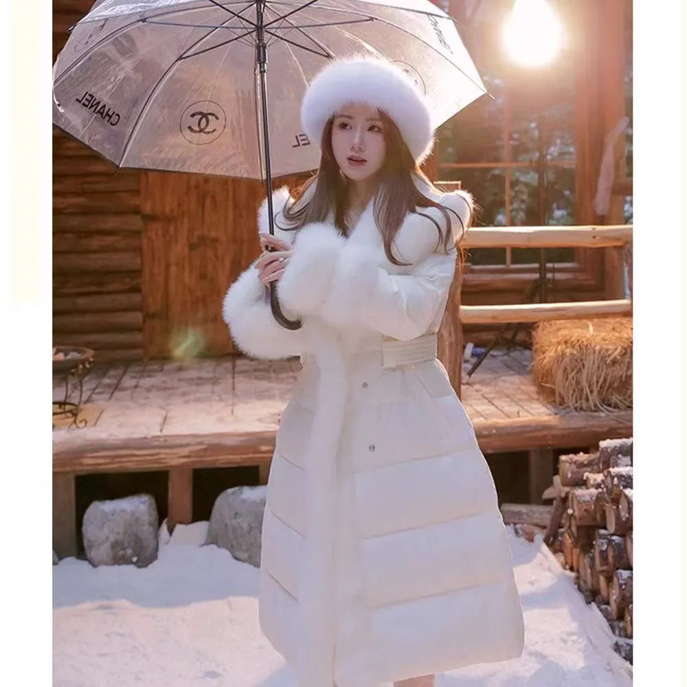 Elegant Fluffy Hooded Cotton Jacket Puffer Jacket Coat Warm Commute