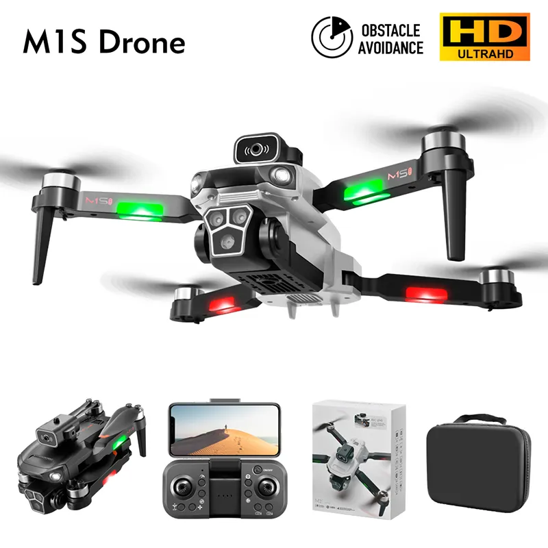 Mini Drone M1s 4K Professionale Tre Telecamere Localizzazione del Flusso Ottico Grandangolare Evitamento degli Ostacoli a Quattro Vie RC Quadcopter