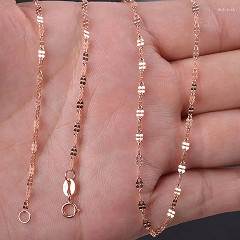 Chaînes Au750 véritable collier en or rose 18 carats timbre chance trèfle chaîne 18 "femmes cadeau 1.7mmW 1-1.5g