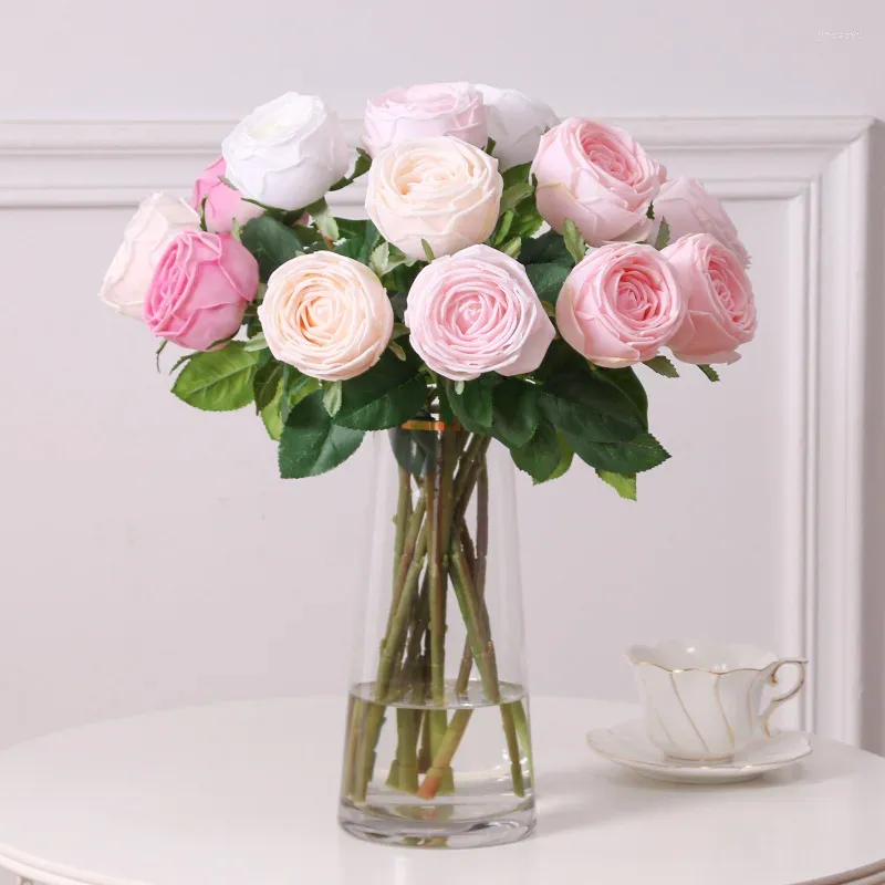 Fleurs décoratives 5 pièces, sensation de main hydratante, Rose artificielle en Latex, décoration au toucher réel, faux Bouquet de mariée pour la maison, Floral de mariage
