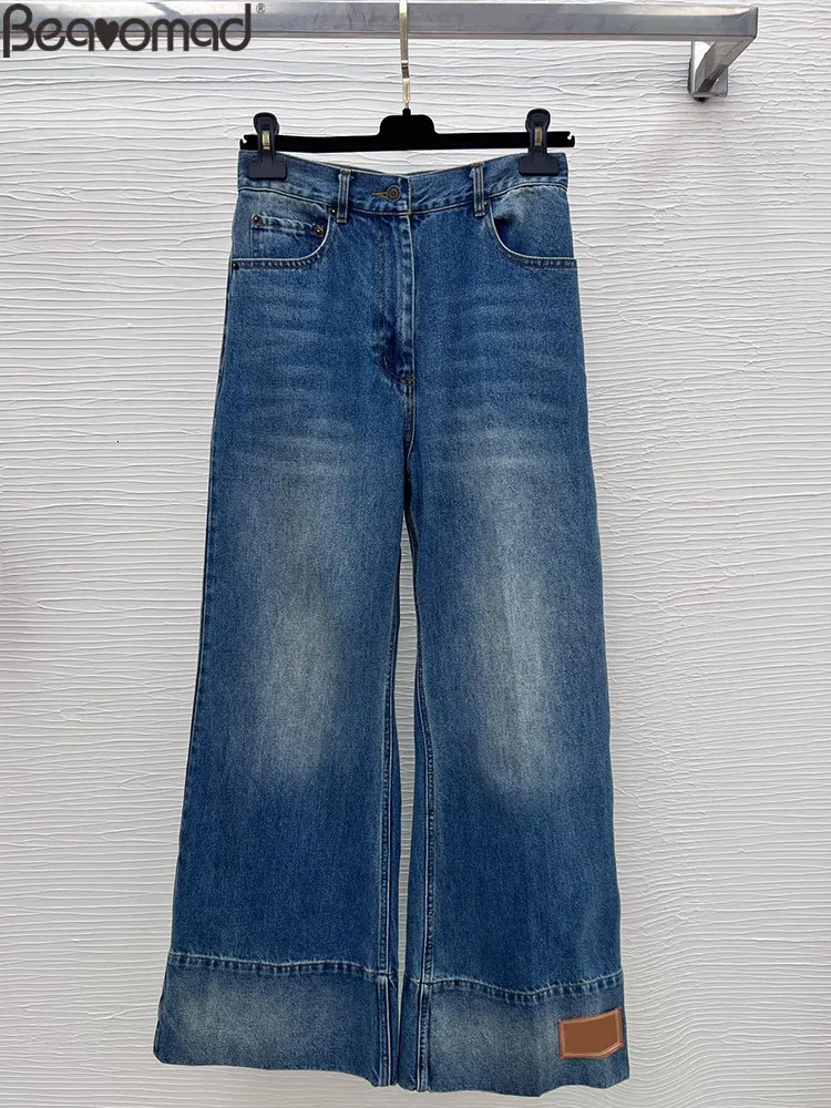 Jeans pour femmes Bearomad haute qualité créateur de mode d'été Vintage bleu foncé couleur Jean poches taille mince droite 230422