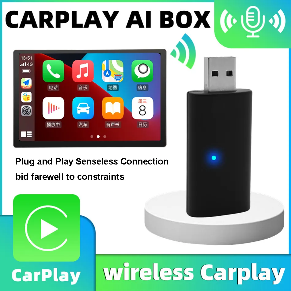 Car Wired To Wireless Carplay Box Adapter Bluetooth Compatible Original Wired Carplay Dongle AI Box for Retrofit Android Auto