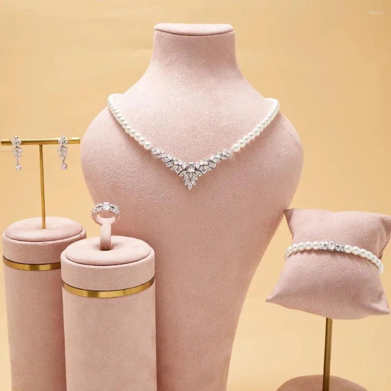 Ensemble de bijoux en perles pour femmes, collier et boucles d'oreilles en Zircon cubique, bijoux complets, costume de robe de soirée de mariage, arabie saoudite