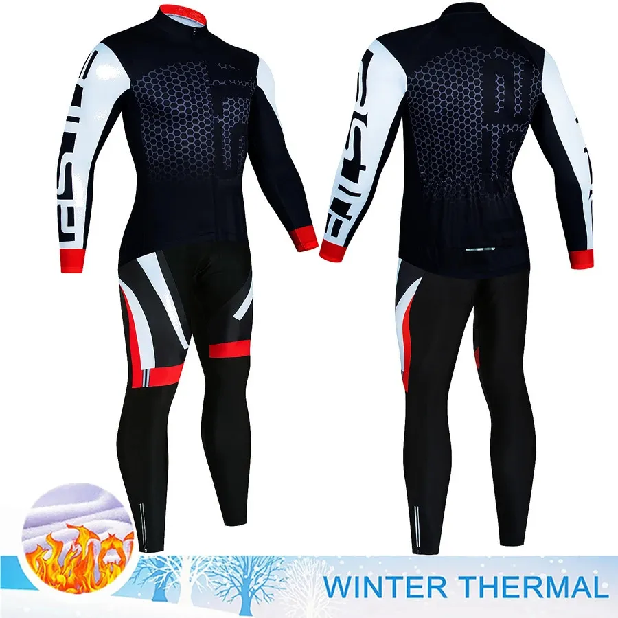 Cykeltröja sätter Winter Thermal Fleece Cycling Jersey Men's Mtb Clothing Man Blue Uniform Cykelkläder Komplett tricuta Bib Maillot Set 231123