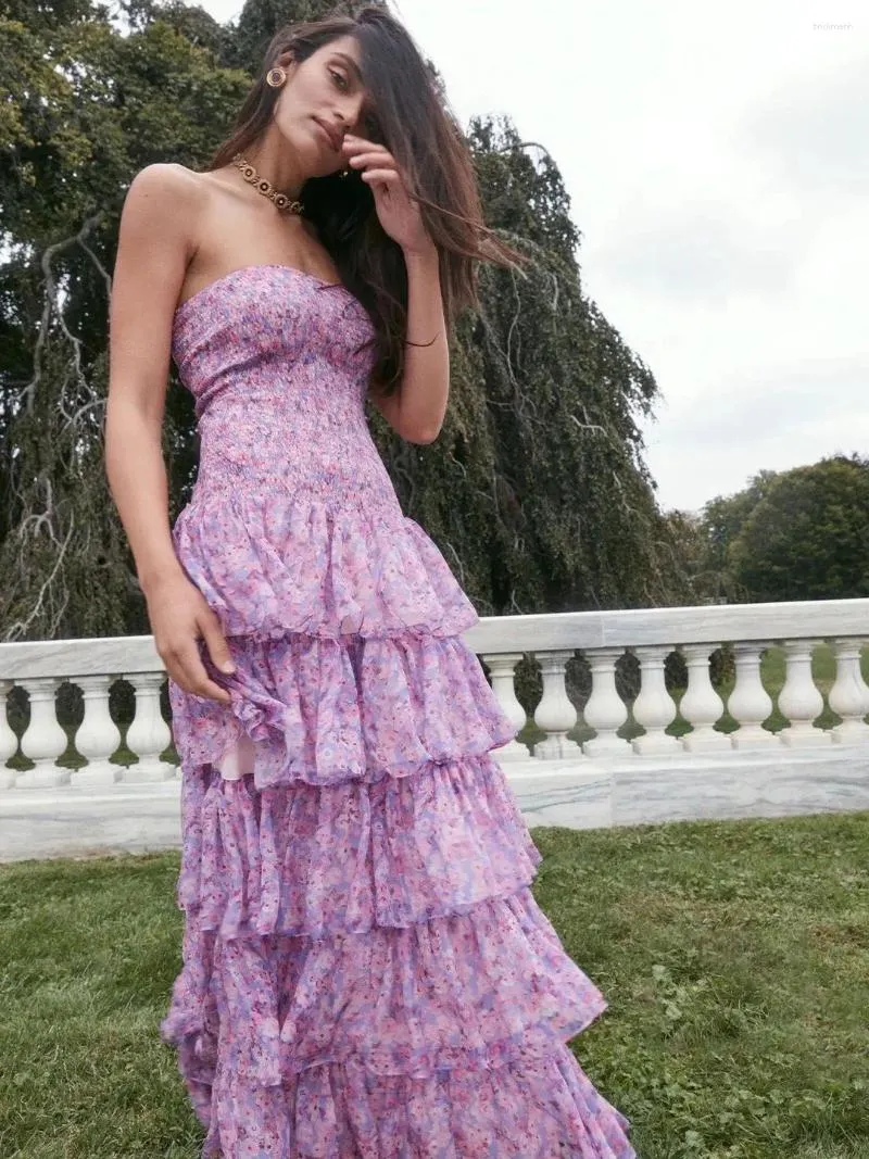 Elegant Silk Maxi Dress - Womens Strapless Floral Resort Dress, Elastic  Chest, Ruffled Layered Cake Design, Casual Long Dress from Dhgate Basic &  Casual Dresses - price 194.8