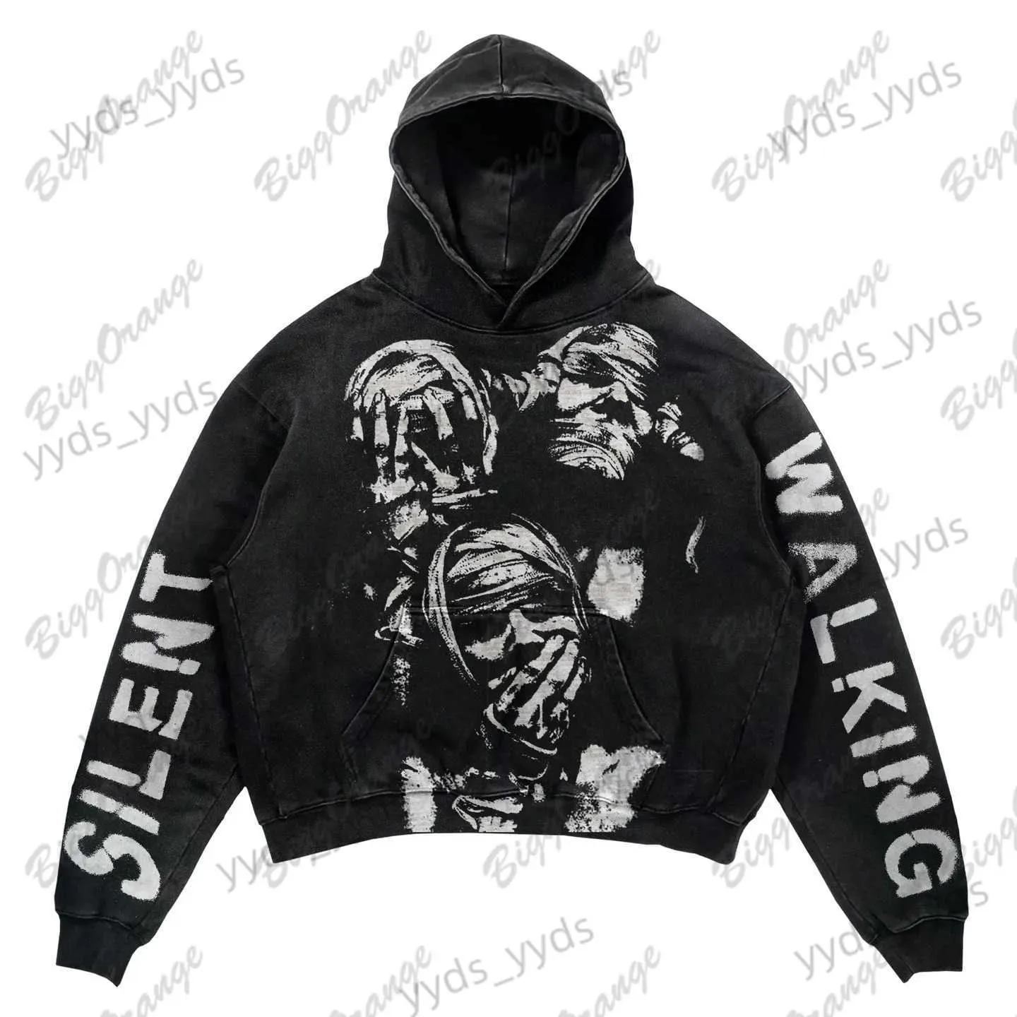 Herren Hoodies Sweatshirts Schwarz High Street Cotton Gothic Matta Mummy Print Pullover Street Casual Hoodie ins Herren- und Damen-Top-Coat-Y2K-Sweatshirt T231123