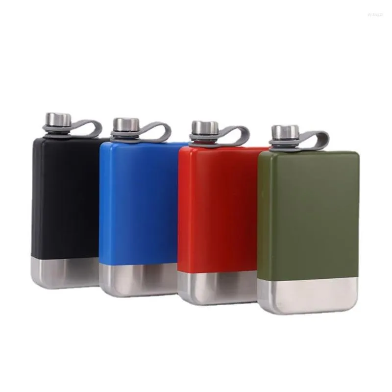 Hip Flasks Outdoor Camping Portable 304 Stainless Steel Color Paint Thickened Jug Square 9oz Wine Flask Pocket