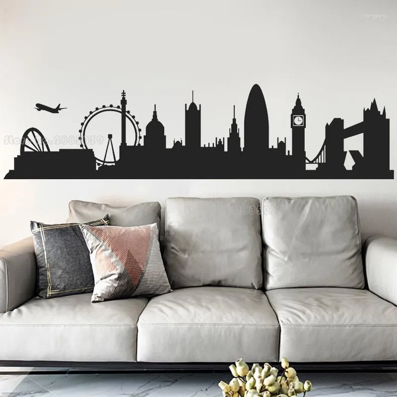 Adesivi murali Londra City Silhouette Inghilterra Decor Soggiorno Camera da letto Ufficio Home Art Decalcomania murale LL2429