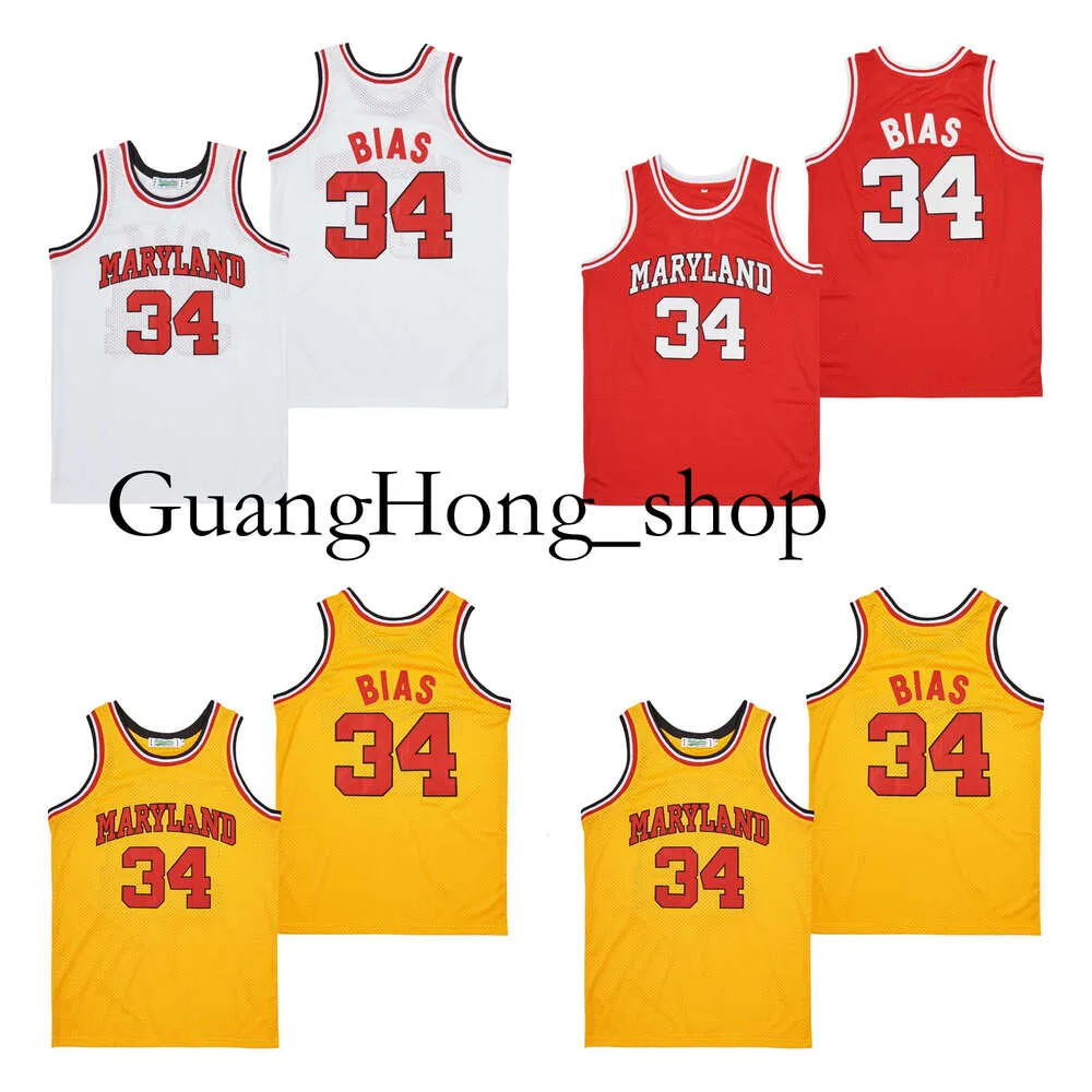 GH 34 Len Bias Maryland Movie College Basketball Jersey White Red Yellow Size S-XXL