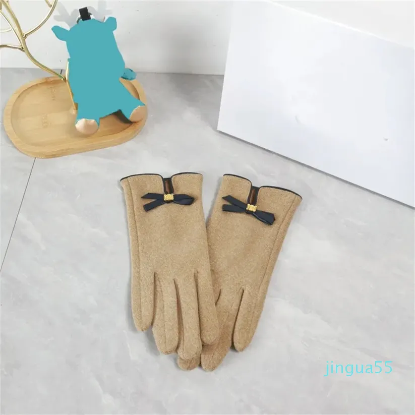 Kvinnor Autumn Winter Gloves Womens Men Warm Designer Söt Bow Knot Cotton Mittens Five Finger Glove