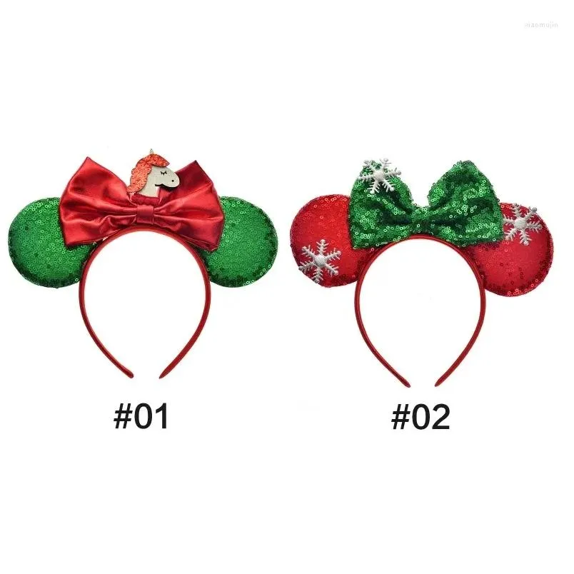 Hair Accessories Chirstmas Bow Headband Sequin Big Bows Headwear Mouse Ear Hairband Hoop Drop Delivery Baby Kids Maternity Otpva