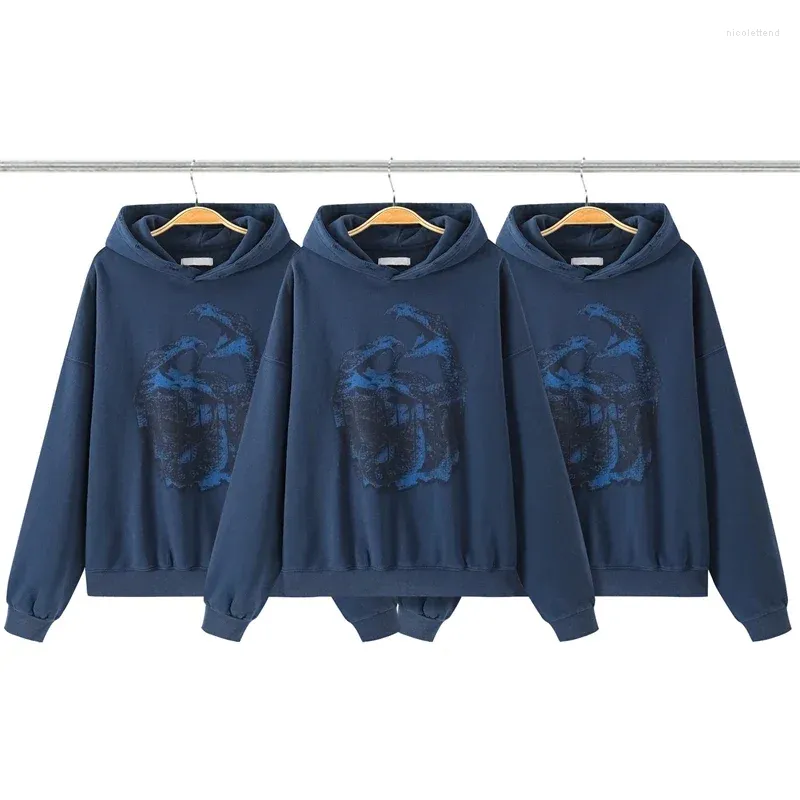 Heren Hoodies Fasion Giftige Slang Mooi Gewassen Hoodie Mannen Vrouwen 1:1 Kwaliteit Blauw Maken Oude Vintage Beschadigde Trui Met Capuchon