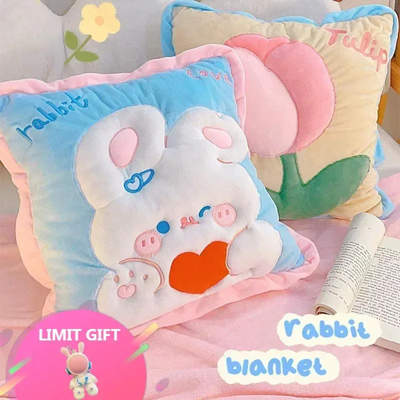 Coussin décoratif oreiller Kawaii lapin coussin jeter avec couverture coussins mignons pour lit canapé couvre-lit cadeau de noël fille chambre chambre décor 231123