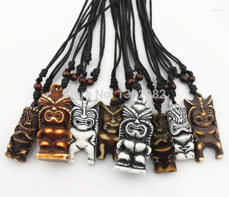Pendant Necklaces MIXED Lots 8 PCS Maori/Hawaiian Style Imitation Bone Carved TIKI Man God Pendants Necklace Gift YN424