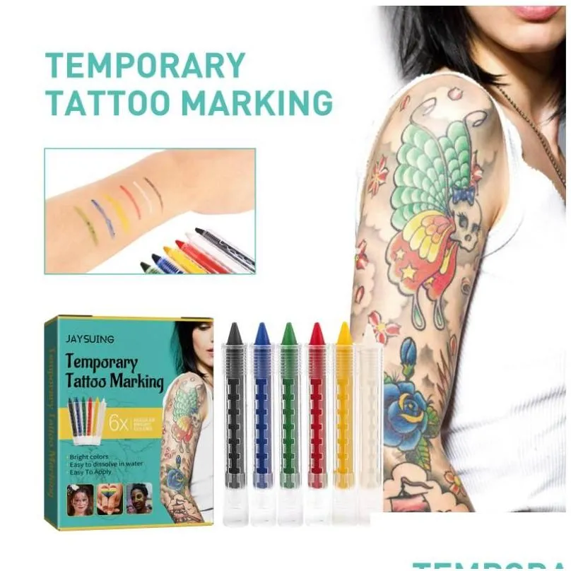 Tillfälliga tatueringar kroppsmärke tatueringsmarkörer för hudfärg insamling flexibel borst tips 6-räkning paket med olika färger hudsäkra dr dhokp