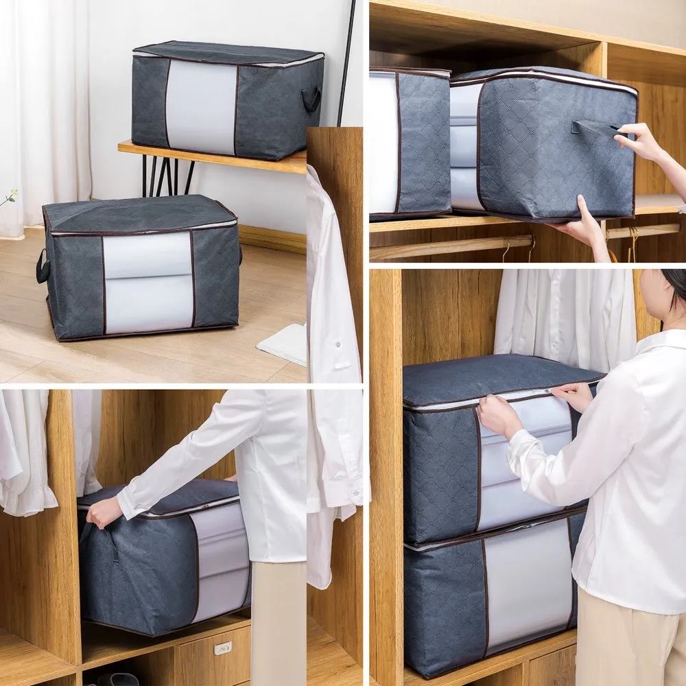 حقيبة تخزين الملابس 6Pack 90L منظم حلول كبير السعة للملابس واللحف والبطانيات والفراش مع السحاب والمقبض المعزز سميكة و