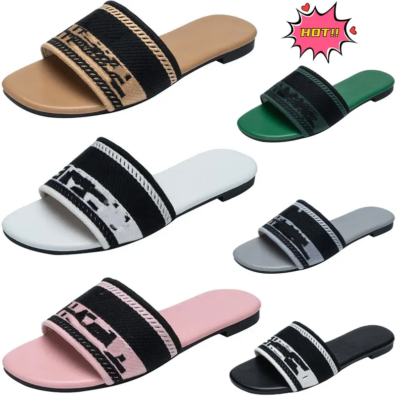 Paris bestickt Dazzle Designer Hausschuhe Damen Sandalen Sommer Strand Streifen lässig flache Hausschuhe Sliders Damen Damen Flip Flops Stickerei C Double Mules 37-42