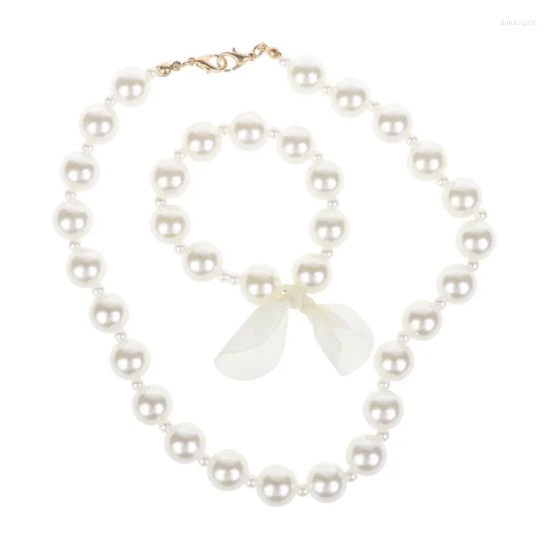 Chaînes mode enfants romantique perle ensemble de bijoux pour enfants simulé perle collier Bracelet petite fille fête d'anniversaire jouets