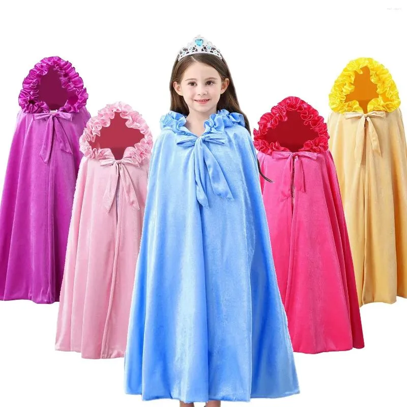 Jas Kinderen Fancy Halloween Cosplay Kostuums Prinses Mantel Stage Performance Capuchon Tovenaarssjaal Meisjes Roze Blauw Fluwelen Warme Cape