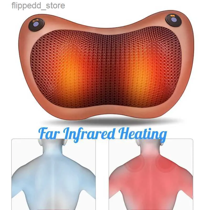 Massaging Neck Pillowws 8 Rollers Electric Massage Pillow Neck Shoulder Back Body Massager Kneading Infrared Heating Shiatsu Cushion Car Home Q231123