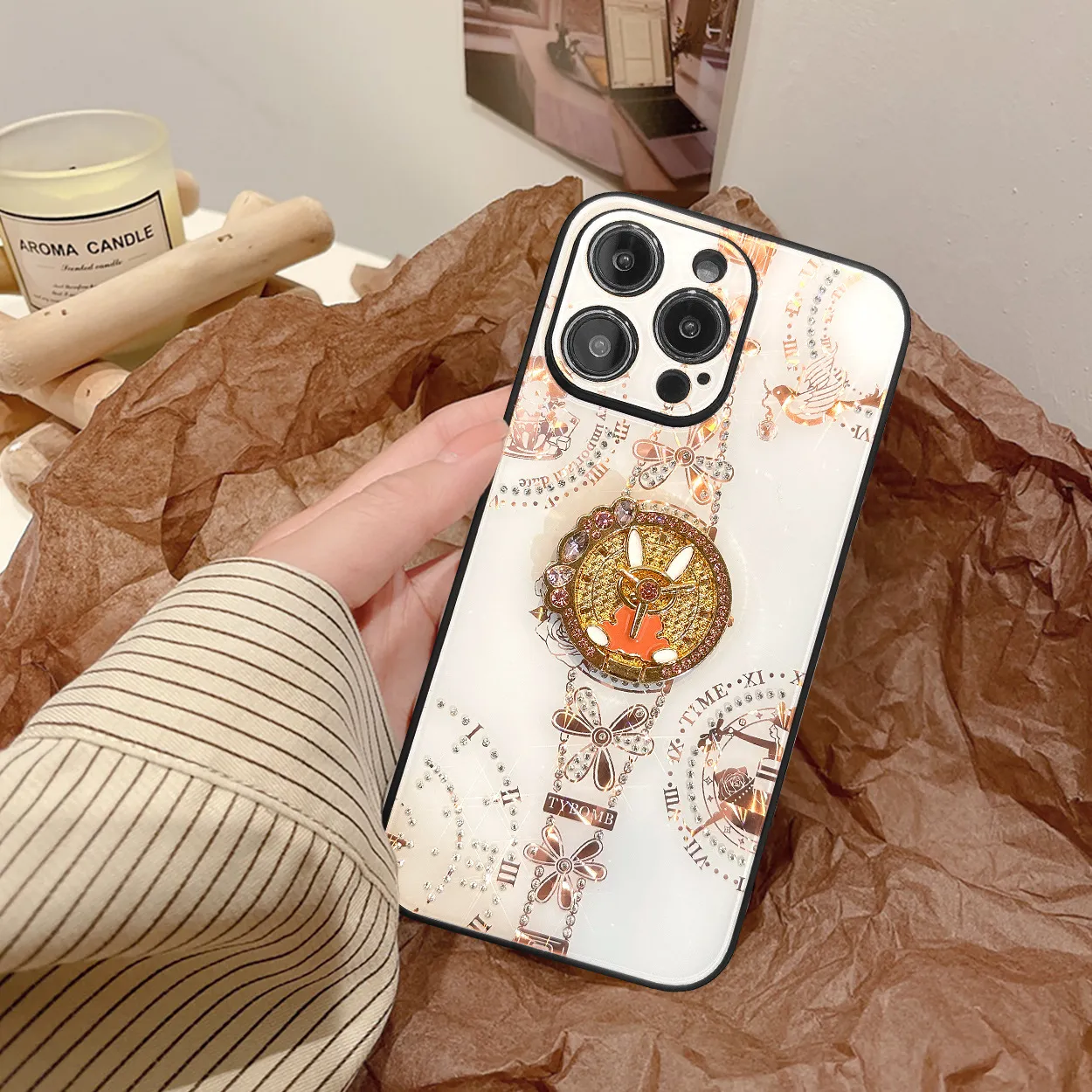 TYBOMB Fashion Bling Diamond Uchwyt dla iPhone'a 15 14 Plus 13 Pro Max 12 11 Luksusowy unikalny PC PC Plastikowe miękkie TPU Rhinestone 360 ​​Pierścień palców