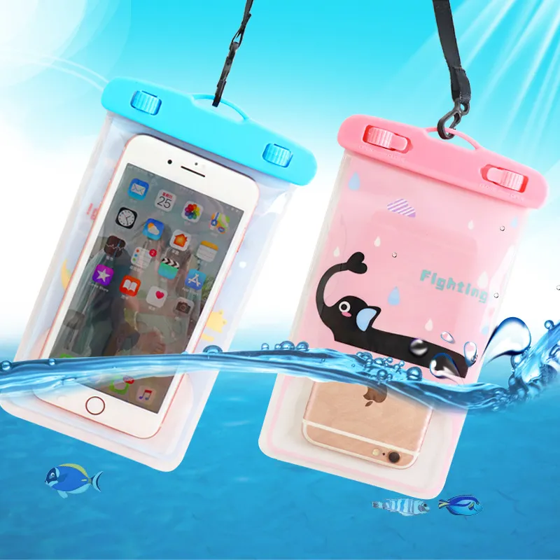 Tecknad vattentät väska fall PVC skyddande mobiltelefonpåse fodral dykning simning sport för iPhone 12 mini 11 pro max x xs xr
