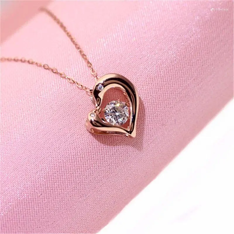 Kedjor Lätt lyx i 585 Purple Gold Dolphin Heart Necklace Pendant Plated 14k Rose ClaVicle Chain Exquisite Banket smycken