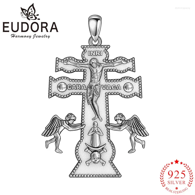 Colgantes Cruz de Caravaca joyería Eudora Collar de plata de ley 925 para hombre mujer Ángel cristiano personalidad colgante regalo de banquete