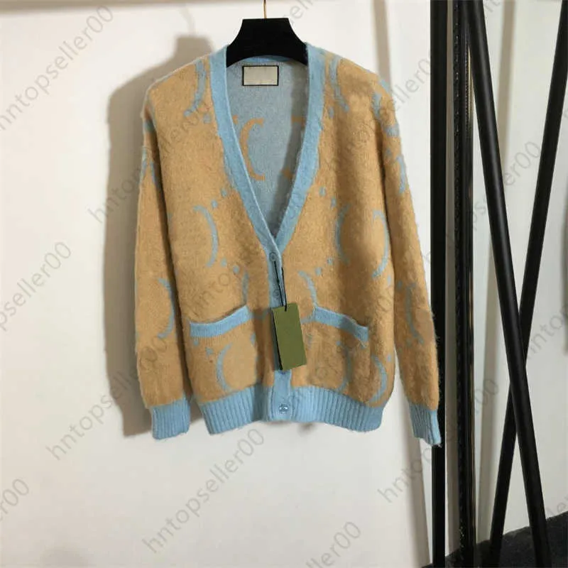Mohair Sweaters Kadın Tasarımcı Sweater hırka örgü ceket markası çift harfli baskı moda gündelik v yaka uzun kollu örgü kazak kadın giyim