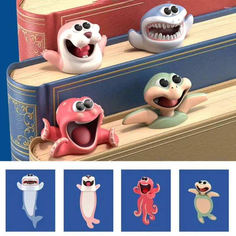 1st 3D Stereo PVC Cartoon Animal Bookmarks Ocean Series Seal Octopus Stationery Student Personlig kreativ presentbok Markers
