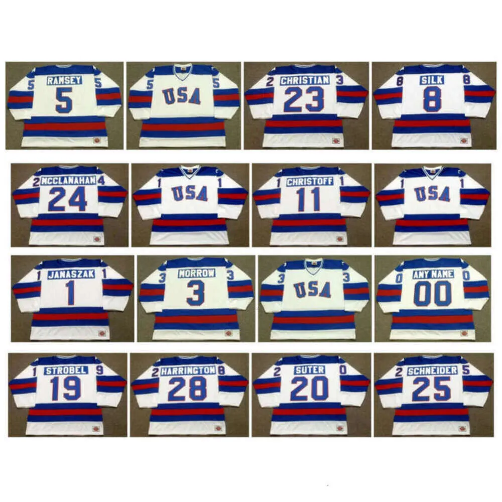 1980 Rob GH McClanahan Team USA K1 HOCKEY JERSEY CHRISTOFF STEVE JANASZAK KEN MOROWクリスチャンデイブシルクジョンハリントンボブスターレア