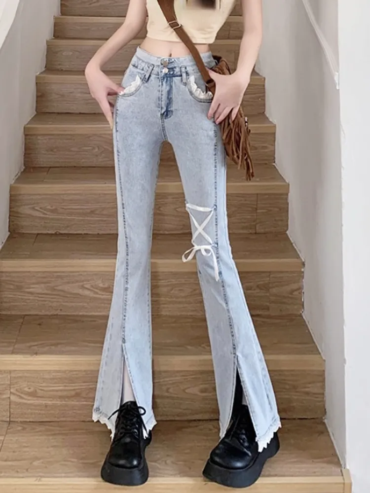 Women's Jeans High Waist Vintage Y2k Female Wide Leg Solid Denim Trouser Casual Korean Design Elegant Pants 2023 Summer Fashion 230422