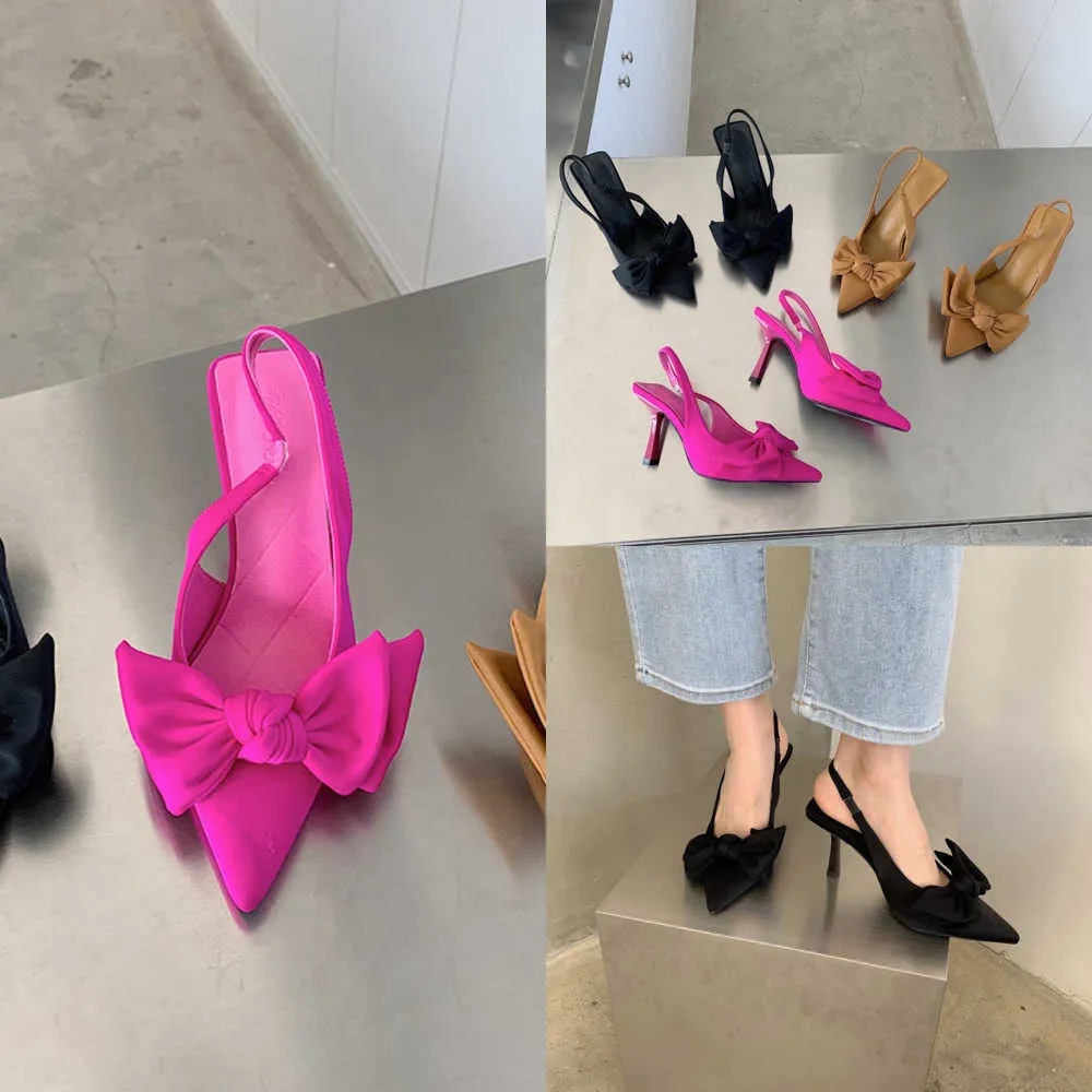 Sandaler Summer Brand Women Bow-Knot Sandaler Shoes Sexig Pointed Toe Slip On Stiletto High Heel Ladies Elegant Dress Pumps Chaussure Femme 230322