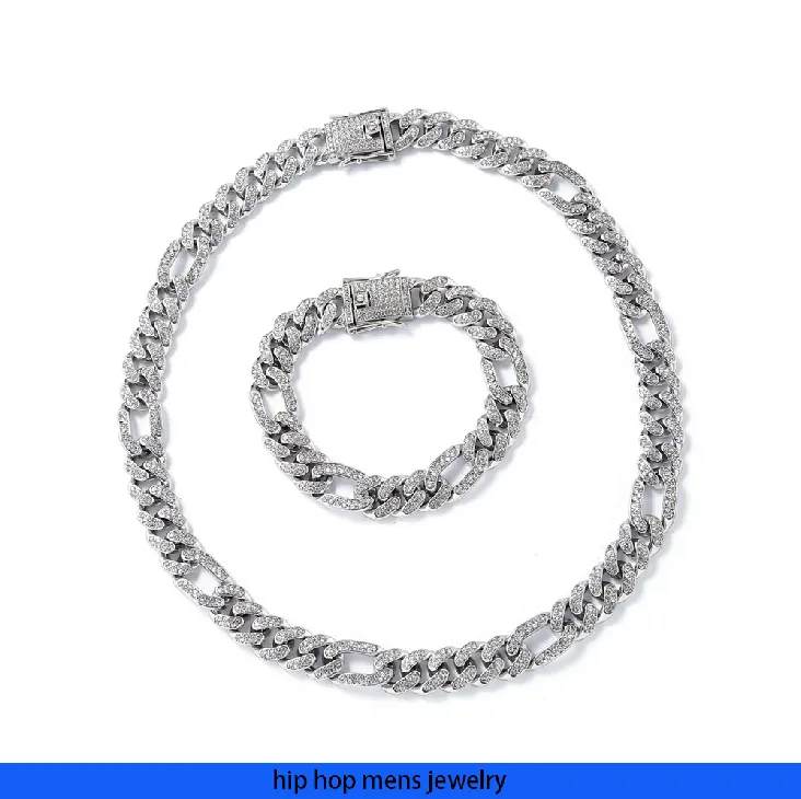 hip hop necklace for mens gold chain iced out cuban chains New 3:1 Full Diamond Round Chain Cuban Chain Male Hiphop