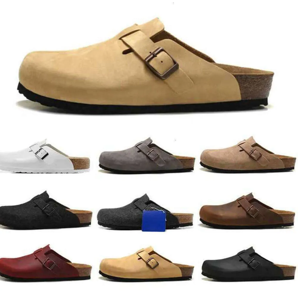 Boston Clog Hombres Mujeres Diseñador Sandalias Zapatillas Cuero Cabeza Pull Cork Pisos Mules Woody Mocasines para Slipper Lazy Brown Black Slides Sliders 905ESS