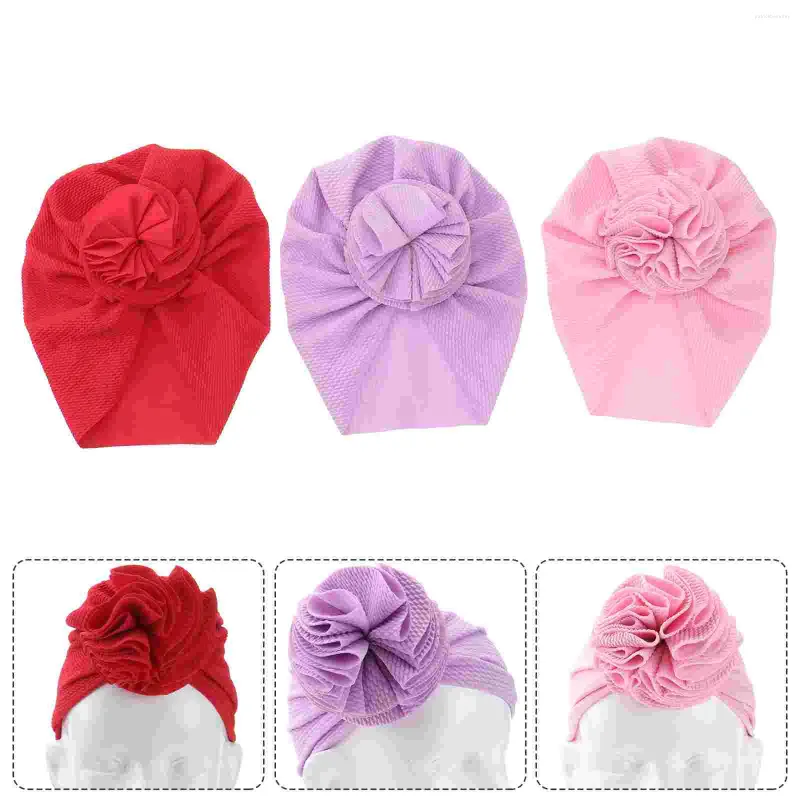 Berretti 3 pezzi Turbante elastico Foulard in cotone Avvolgente berretti chemioterapici per donna Lady (Pasta di fagioli rossi viola chiaro)