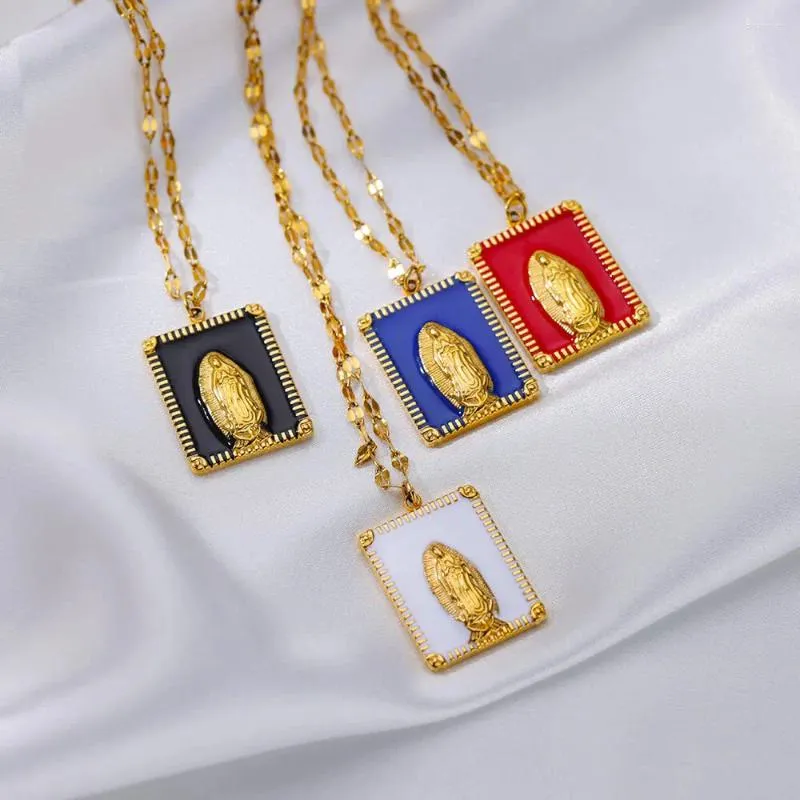 Naszyjniki wiszące Virgin Mary for Women ze stali nierdzewnej złoty łańcuch warg kwadratowy naszyjnik vintage religijna kołnierz biżuterii