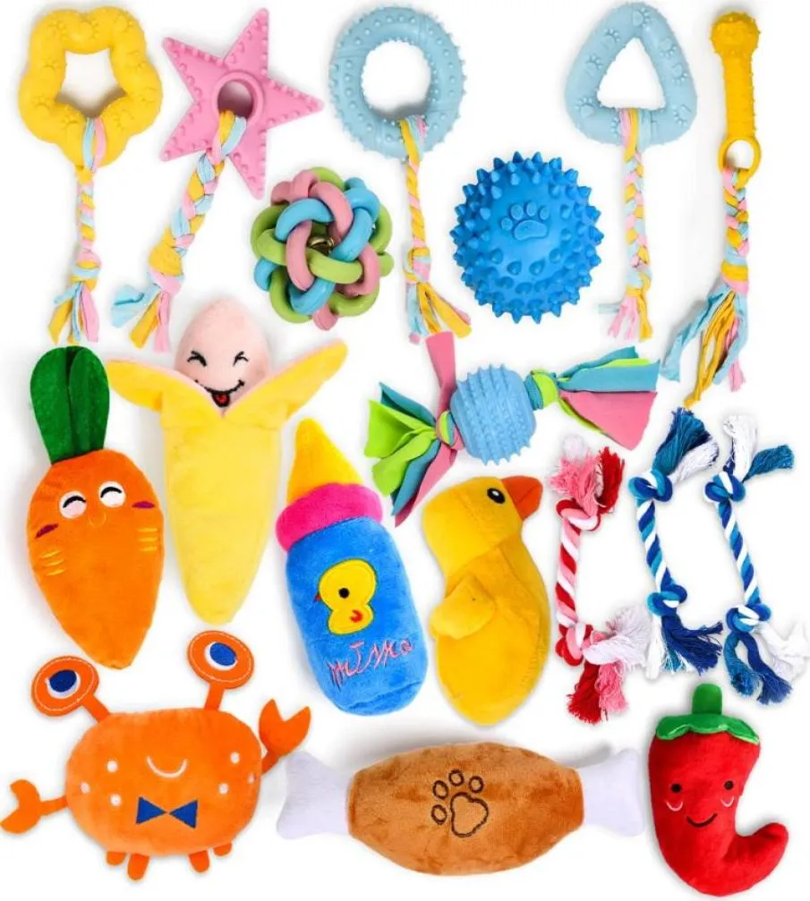 Dog Toys Tuggar Squeaky för valp Small Medium Dogs 18 Enheter fyllda med gummi i BK Plush Toy Safe Hämta tuggpaket och s5092374