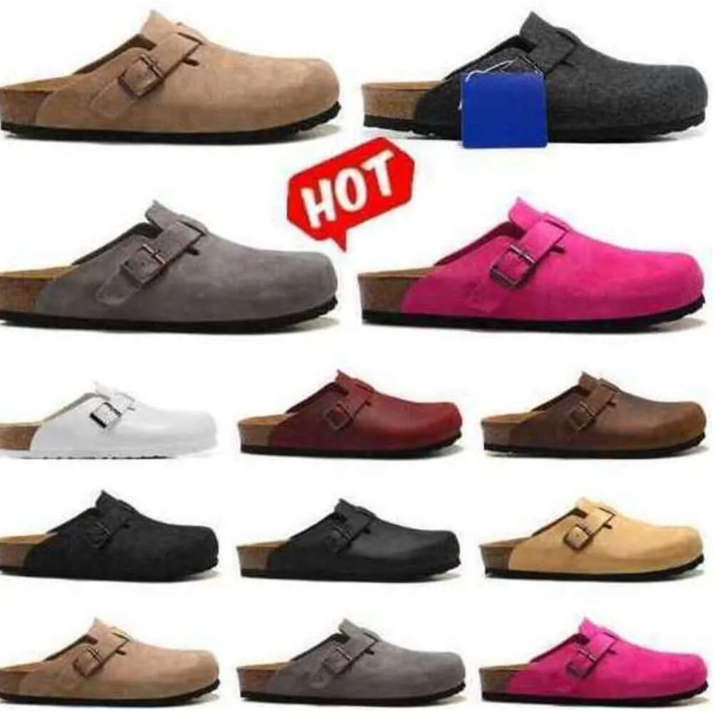 Sandálias Boston Oleada Saco De Couro Cabeça Puxar Cortiça Camurça Designer Slides Outono Inverno Mocassins Sapatos Clássico Tan Marrom Preto Tamancos Design De Movimento Sapatos Na moda