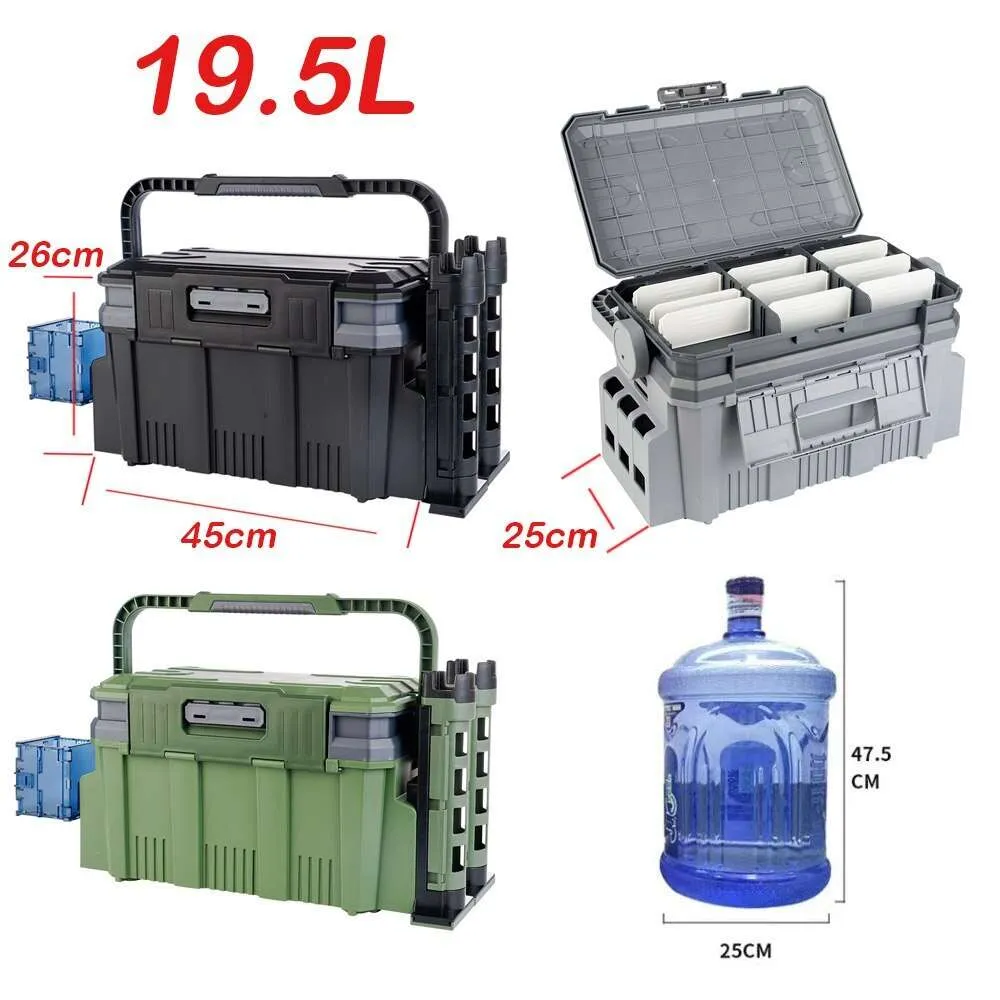 19.5L Fishing Tackle Box With Large Capacity, Stand, Rod Holder